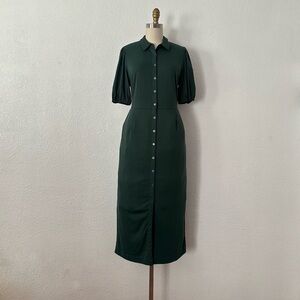 Boden Dark Green Midi Dress with Buttons